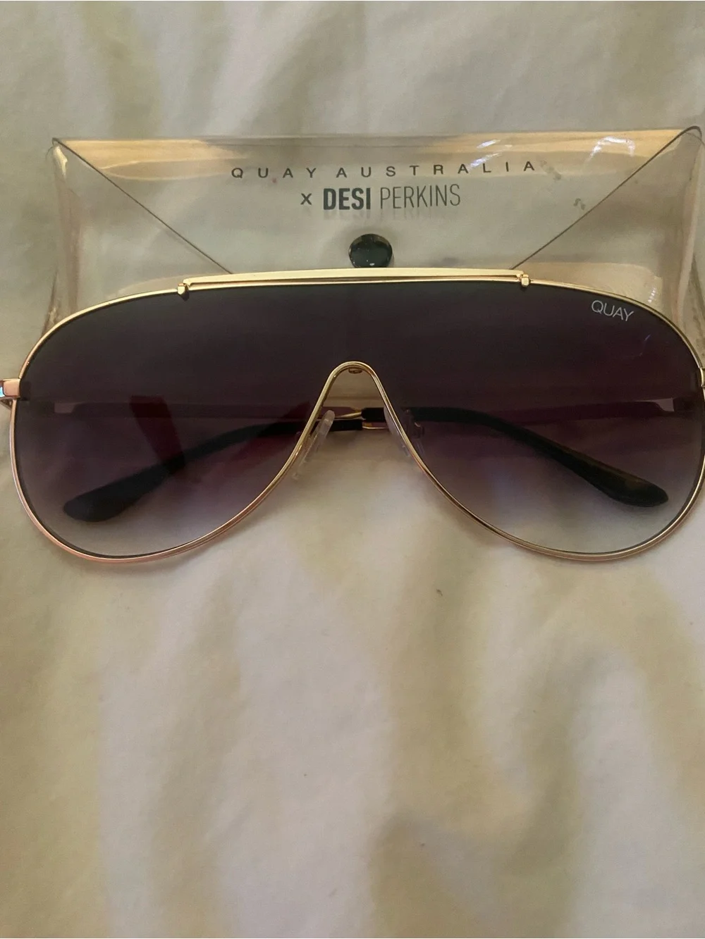 Quay Australia Gold Frame Purple Gradient Shield Sunglasses